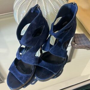 White House Black Market Open Toe "Katia" Heels. Blue. Size 7M